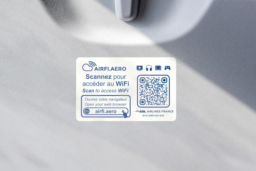 Airline WiFi access QR code on seat back