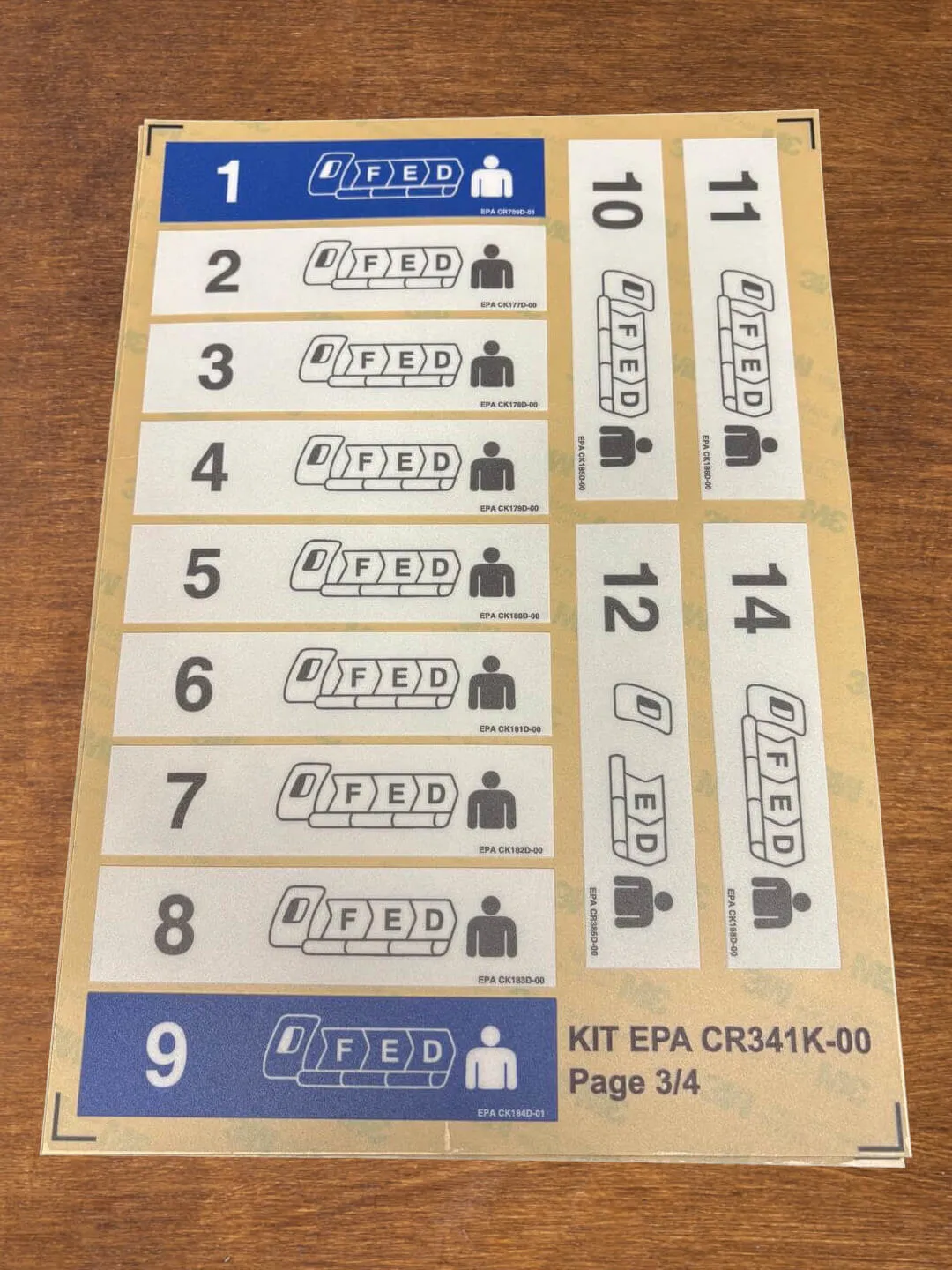 Sticker sheet with OFED logos and numbers.